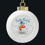Cute Snowman Ceramic Ball Christmas Ornament<br><div class="desc">Cold hands, warm heart... so they say! Carry the holiday spirit with you with this adorable snowman. Customize the text to your liking (you can even delete it). If you're wanting a light-colour shirt, you can also change the colour of the font. Available in dark and light colours (including black...</div>