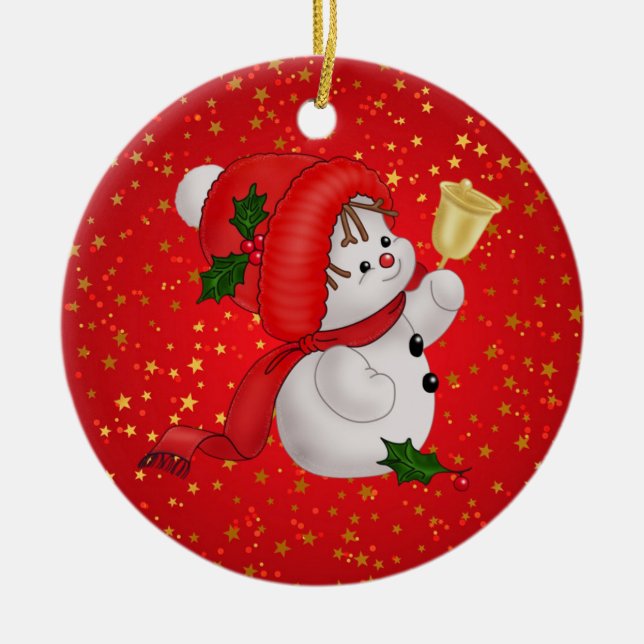 Cute Snowman Ceramic Ornament (Front)
