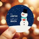 Cute Snowman Childrens Christmas Gift Classic Round Sticker<br><div class="desc">Cute Snowman Gift Tag Stickers. Simply personalize by customizing who the present is to and from!</div>