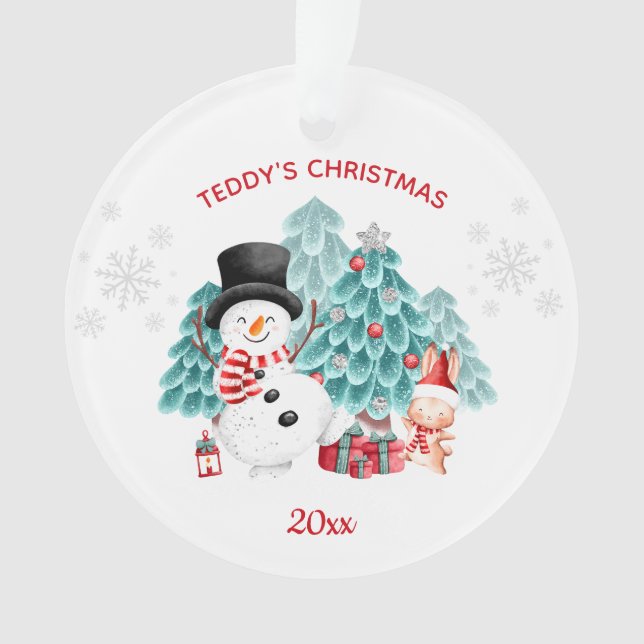 Cute Snowman Christmas Acrylic Ornament (Front)