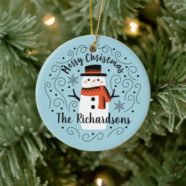 Cute Snowman Christmas Ceramic Ornament (Tree)