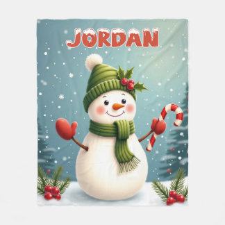 Cute Snowman Christmas Design with Custom Name Fleece Blanket
