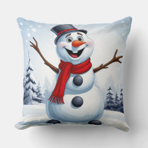 Cute Snowman Christmas Festive Winter Holiday Home Throw Pillow