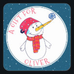 Cute Snowman Christmas Gift Tag for Kids<br><div class="desc">Cute Snowman Christmas Gift Tag for Kids. A cute snowman with a snowflake on his nose and blue background with white snowflakes. Personalize the sticker with your name.</div>
