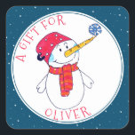 Cute Snowman Christmas Gift Tag for Kids<br><div class="desc">Cute Snowman Christmas Gift Tag for Kids. A cute snowman with a snowflake on his nose and blue background with white snowflakes. Personalize the sticker with your name.</div>