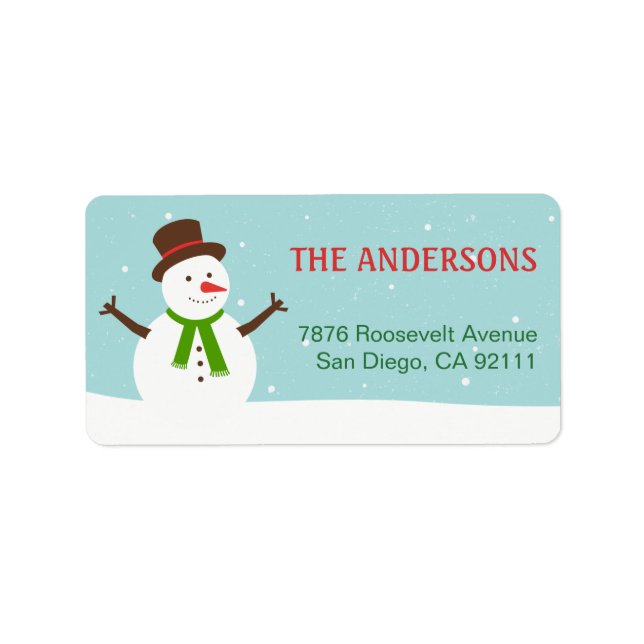 Cute Snowman Christmas Greeting Happy Holidays Label (Front)