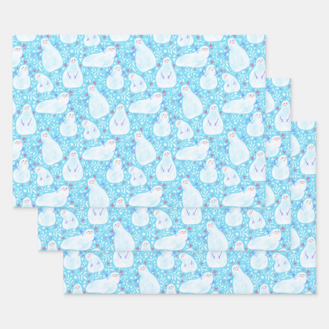 Cute snowman Christmas Holidays wrapping paper (Set)