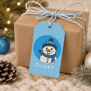 Cute Snowman Christmas Kid`s Name Gift Tags