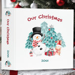 Cute Snowman Christmas Name Photo Album Binder<br><div class="desc">This personalized 3-ring binder is designed as a lovely photo album or scrapbook for saving and organizing your kids' and family's Christmas holiday moments. Featuring a cute snowman,  bunny and Christmas tree in a snowy forest. Easily personalize the text - Kate Eden Art</div>