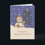 Cute Snowman Christmas Nephew & Girlfriend Holiday Card<br><div class="desc">card</div>