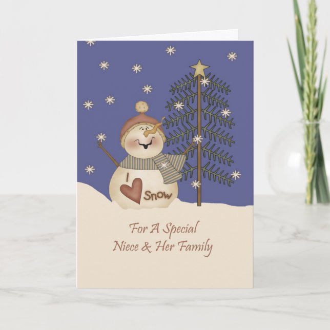 Cute Snowman Christmas Niece & Family Holiday Card (Front)