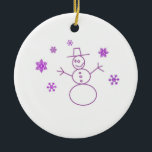 Cute Snowman Christmas Ornament<br><div class="desc">Add a touch of playful charm to your holiday décor with this adorable purple snowman ornament. Featuring a simple, hand-drawn snowman surrounded by delicate snowflakes, this design brings a fun and lighthearted feel to your Christmas tree. The clean, minimalist style paired with soft purple tones makes it perfect for both...</div>
