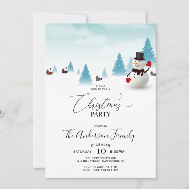 Cute Snowman  Christmas Party Invitation (Front)