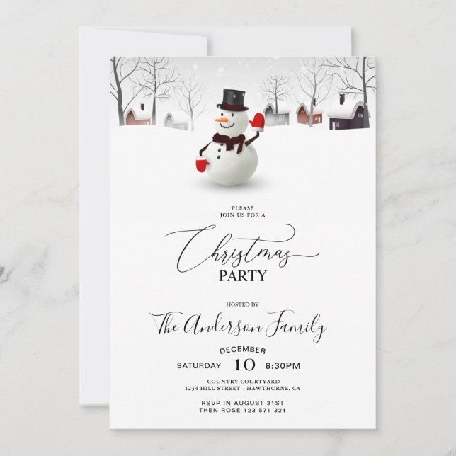 Cute Snowman  Christmas Party Invitation (Front)