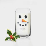 Cute Snowman Christmas Personalized Holiday Milk Can Glass<br><div class="desc">Hand drawn snowman face with optional name; transfer the illustration to any product! Perfect for milk at the winter holiday dinner table Original illustration by Becky Nimoy.</div>