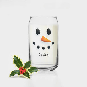Cute Snowman Christmas Personalized Holiday Milk Can Glass