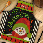 Cute Snowman Christmas Personalized Inspirivity Apron<br><div class="desc">Personalized Snowman Christmas apron. Add some spice to your kitchen with this fun-lovin’ holiday Inspirivity apron. This trendy apron would look great on you as you’re whipping up those Christmas cookies. The whimsical design with fun borders add joy to this hand drawn art piece. The fun holiday colours makes will...</div>