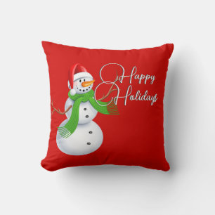 Cute Snowman Christmas Red Throw Pillow