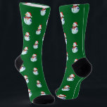 Cute Snowman Christmas Socks<br><div class="desc">* Illustration of cute snowman with mittens, a scarf and Santa Hat. * Available in two styles * Resize the pattern for a larger or smaller print. * Choose background colour of your choice. * Click the CUSTOMIZE button to get started. * {Currently, this design can be transferred to 100's...</div>