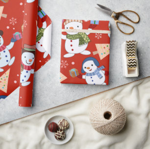 Cute Snowman Christmas Tree Gift Pattern Wrapping Paper