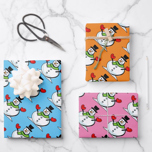 Cute snowman Christmas wrapping paper sheets (Front)