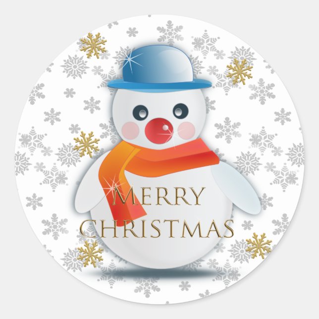 Cute Snowman Classic Round Sticker (Front)