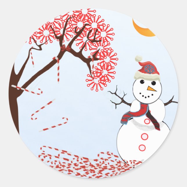 Cute Snowman Classic Round Sticker (Front)