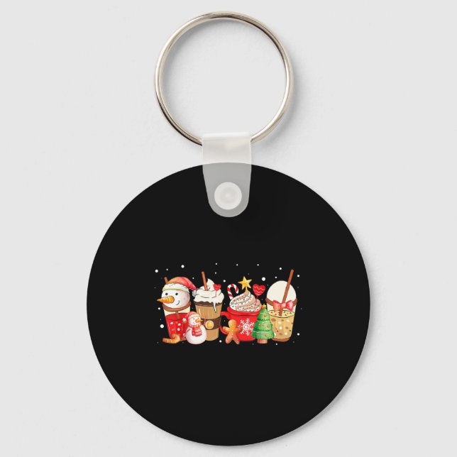 Cute Snowman Coffee Lover Latte Gingerbread Funny  Keychain (Front)