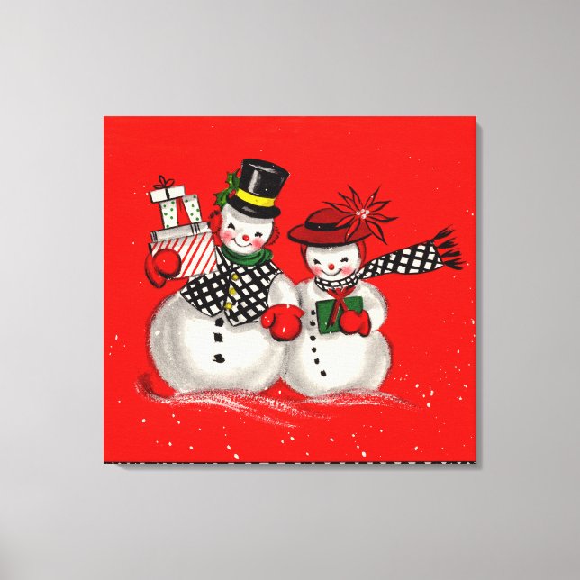 Cute Snowman Couple Canvas Print (Front)