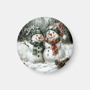 Cute Snowman Couple Christmas Magnet