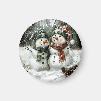 Cute Snowman Couple Christmas Magnet