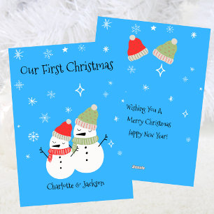 Cute Snowman Couple First Christmas Holiday Card