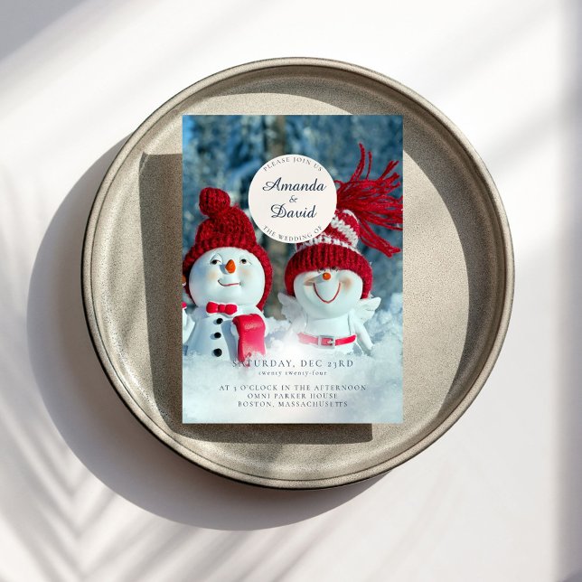 Cute Snowman Couple hiver Mariage Invitation (Créateur téléchargé)