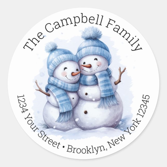 Cute Snowman Couple Return Address Labels (Front)