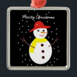 Cute snowman custom Christmas ornament<br><div class="desc">Cute snowman custom Christmas ornament featuring an adorable snowman with red hat,  yellow scarf,  button eyes and sticks.</div>