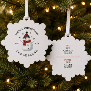 Cute Snowman Custom Christmas Ornament Card