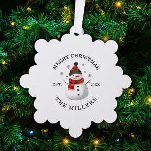 Cute Snowman Custom Christmas Ornament Card