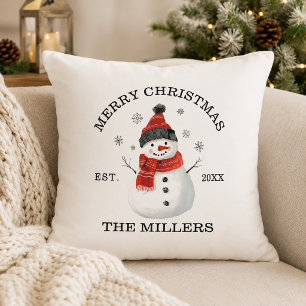 Cute Snowman Custom Christmas Throw Pillow