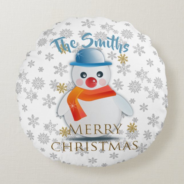 Cute Snowman Custom Round Pillow (Front)