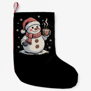 Cute Snowman Drink Coffee Winter Snowflake Xmas Small Christmas Stocking