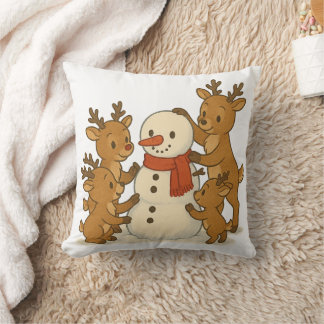 Cute Snowman et Reindeer Coussin d'hiver