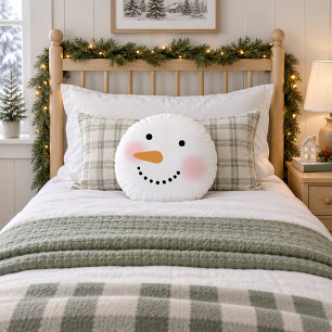 Cute Snowman Face Christmas Holiday Winter Round Pillow