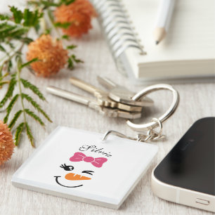 Cute Snowman Face Christmas  Keychain