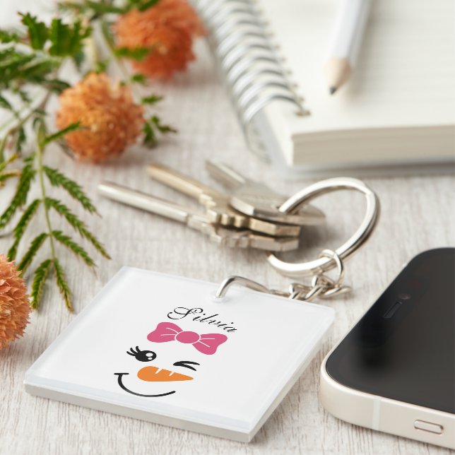 Cute Snowman Face Christmas  Keychain (Front Right)