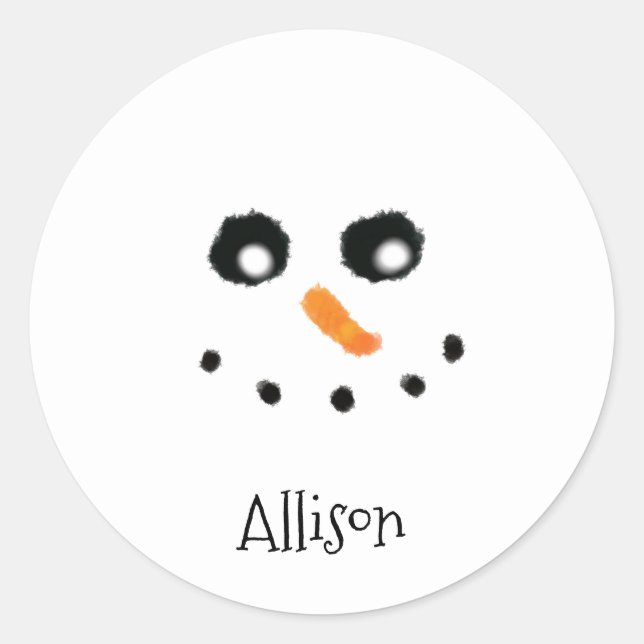 Cute Snowman Face Nom personnalisé Stickers ronds (Devant)