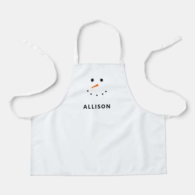 Cute Snowman Face Personalized Kids Apron (Front)