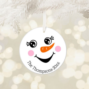Cute Snowman Face Personalized  Ornament