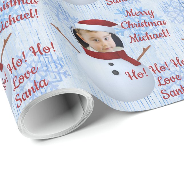 Cute Snowman Face Photo Template Christmas Xmas Wrapping Paper (Roll Corner)
