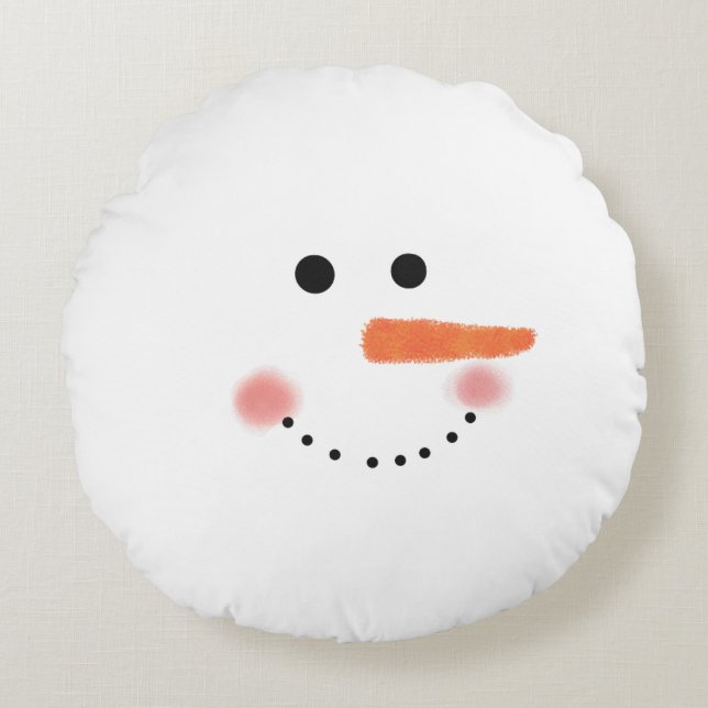 Cute Snowman Face Round Throw Pillow (Front)