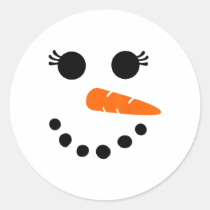 Cute Snowman Face Shirt For Womens Girls Eyelashes Classic Round Sticker